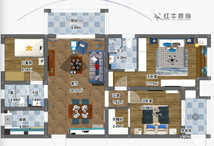 陸利民_碧景山莊6-201-117㎡-地中海風格_3室2廳2衛(wèi)（新房裝修）_成品家￥156700_全包15