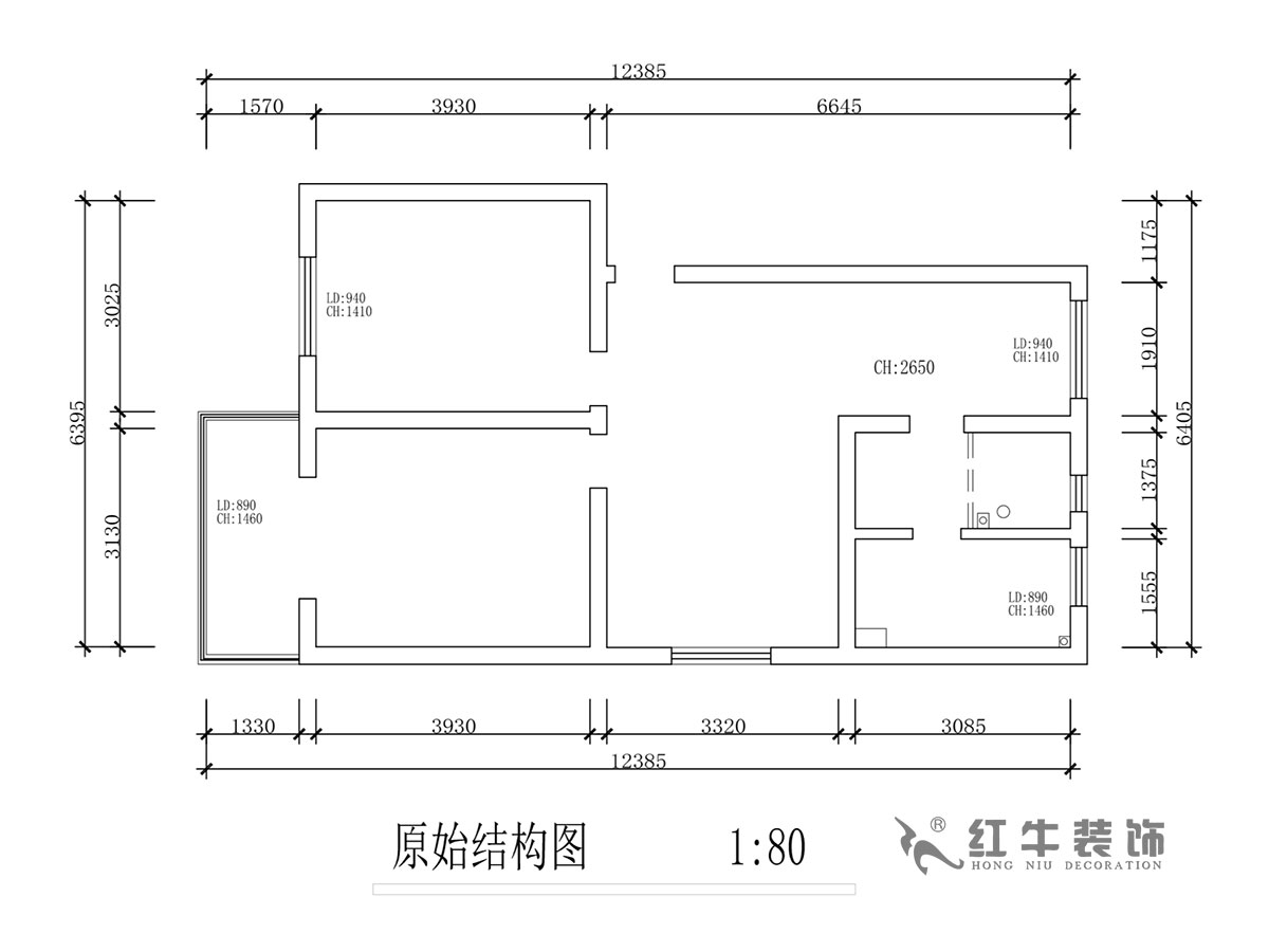 蔣?。T坎110號3-501-75㎡-現代簡約風格｜2室2廳1衛(wèi)｜舊房裝修｜成品家￥120000｜全包12萬｜00_01原始結構圖