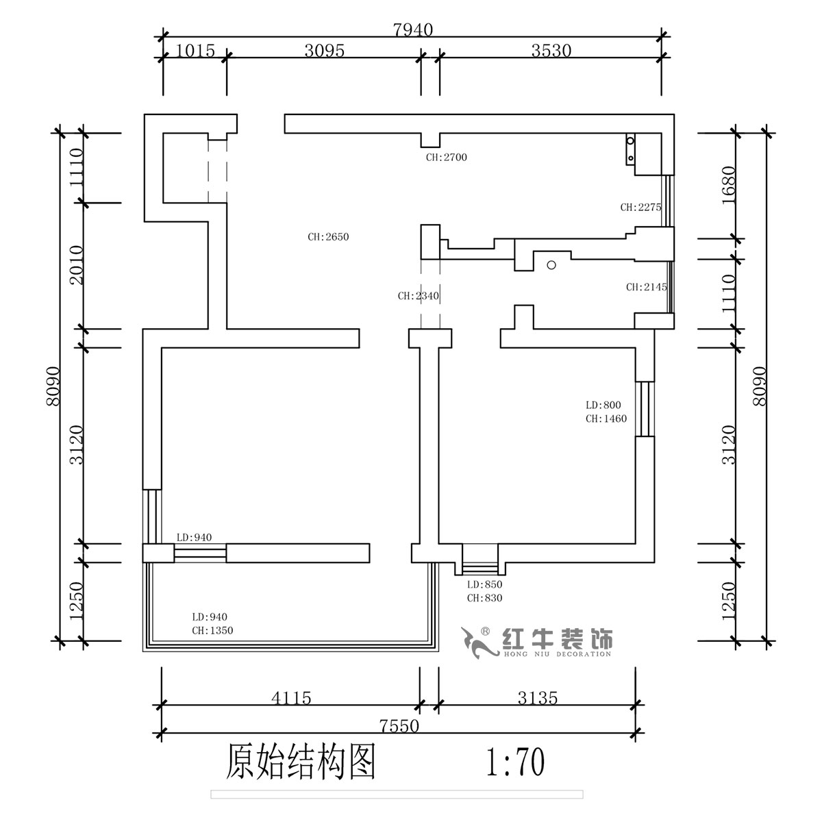 蔣?。珗@路44號(hào)小區(qū)3-204-60㎡-現(xiàn)代簡(jiǎn)約風(fēng)格｜2室1廳1衛(wèi)｜舊房裝修｜定制家｜全包10萬(wàn)｜00_01原始結(jié)構(gòu)圖