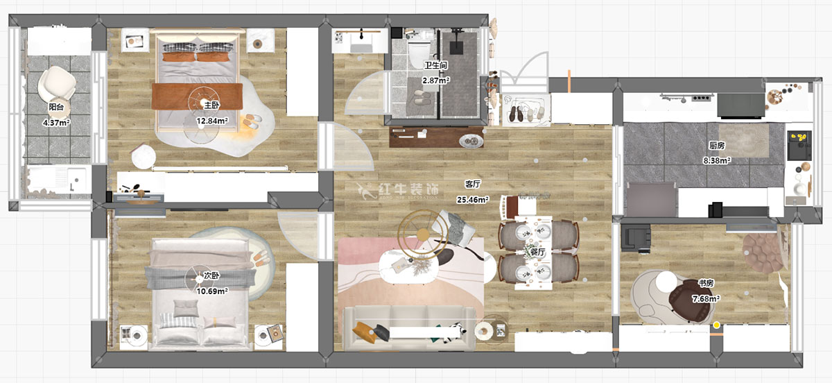 蔣?。娚缴角f24-303-90㎡-現(xiàn)代簡約風(fēng)格｜3室1廳1衛(wèi)｜舊房裝修｜定制家￥120000｜全包13萬｜00_03平面彩圖