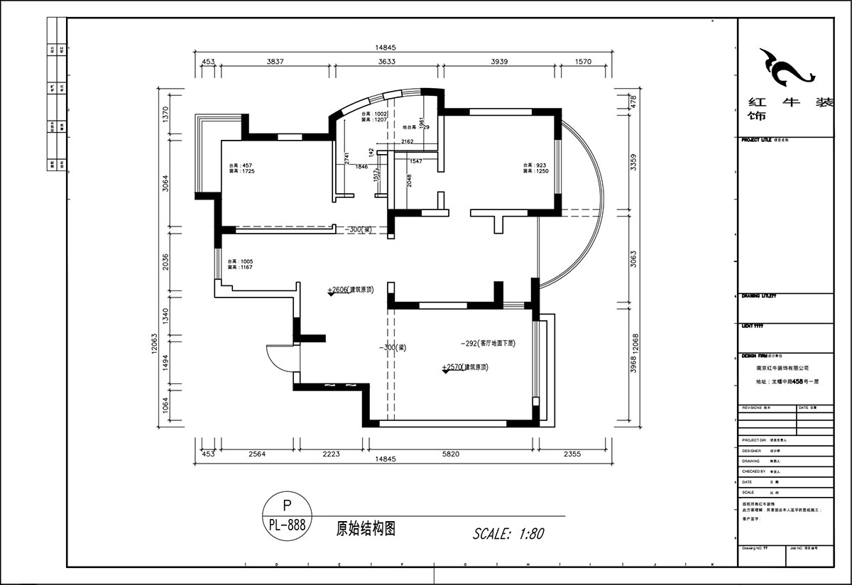 顧娟｜翠島花城荷田苑6-101-135㎡-現(xiàn)代簡約風格｜3室2廳2衛(wèi)｜舊房裝修｜定制家｜全包19萬｜00_01原始結構圖