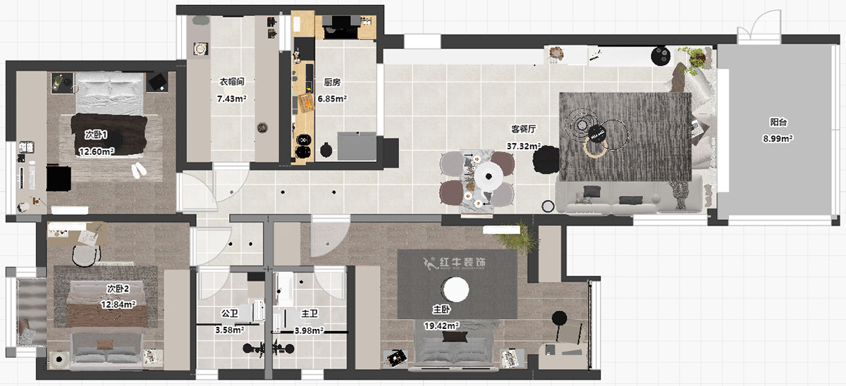 蔣琛｜尚東花園39-210-140㎡-現(xiàn)代簡約風(fēng)格｜4室2廳2衛(wèi)｜新房裝修｜定制家｜全包17萬｜00_03平面彩圖
