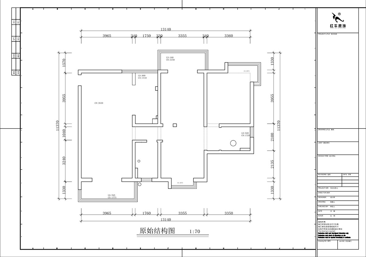 蔣?。邓{星座1-804-130㎡-現(xiàn)代簡約風格｜3室2廳2衛(wèi)｜老房裝修｜定制家｜全包19萬｜00_01原始結構圖