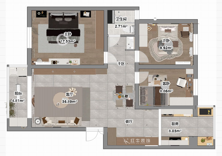 顧娟｜月牙湖花園17-202-107㎡-現(xiàn)代簡(jiǎn)約風(fēng)格｜3室2廳1衛(wèi)｜舊房裝修｜定制家｜全包14