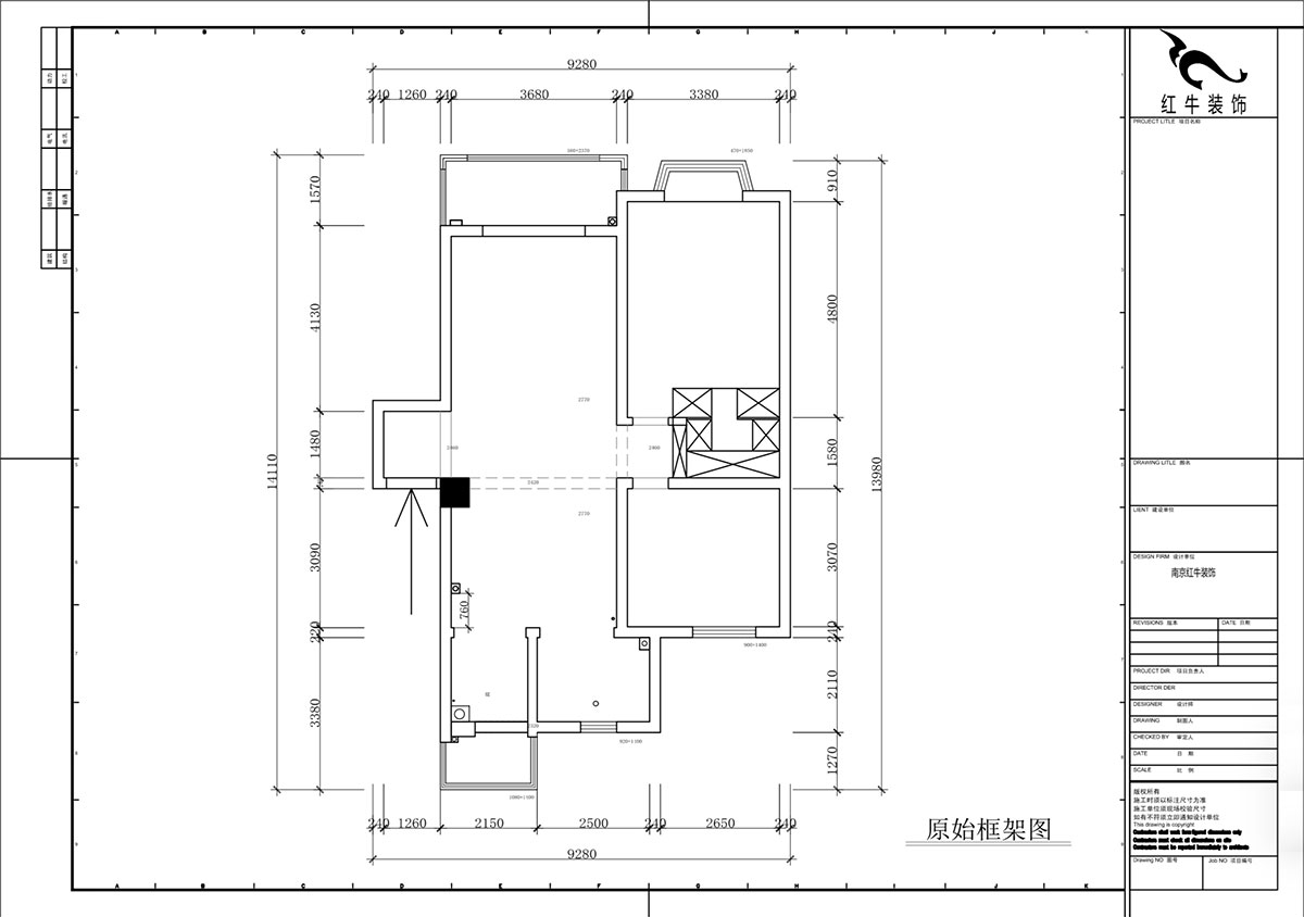 蔣?。汩坷?-2-902-100㎡-現(xiàn)代簡約風格｜2室2廳1衛(wèi)｜老房裝修｜定制家｜全包14萬｜00_01原始框架圖