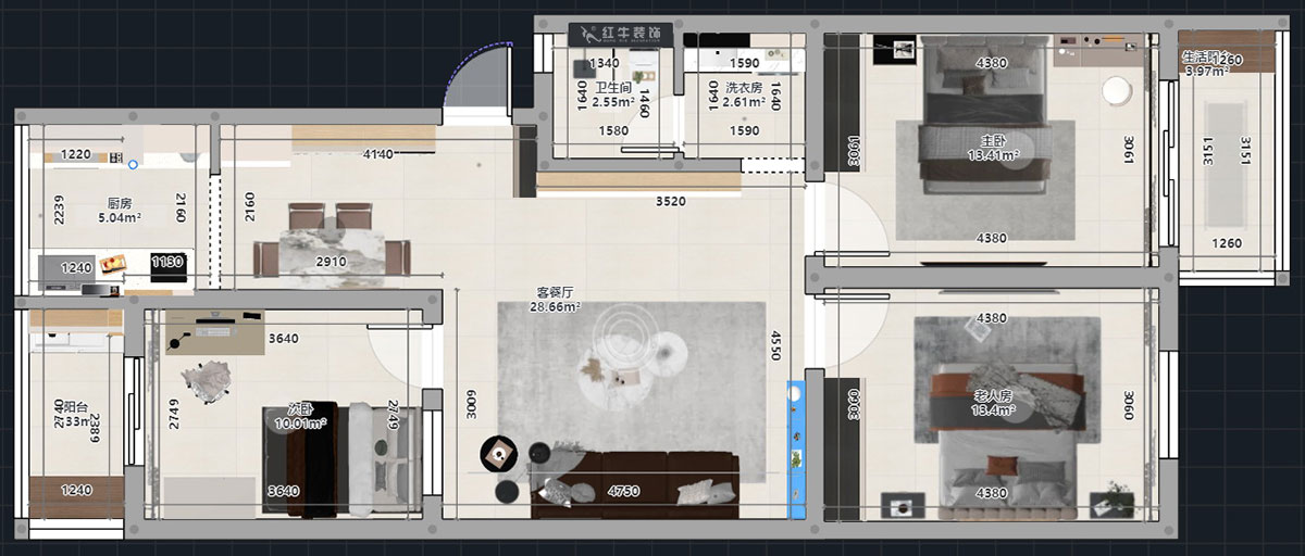 蔣琛｜金舟花園4-3-806-100㎡-現(xiàn)代簡約風格｜3室2廳1衛(wèi)｜老房裝修｜定制家｜全包12萬｜00_03平面彩圖